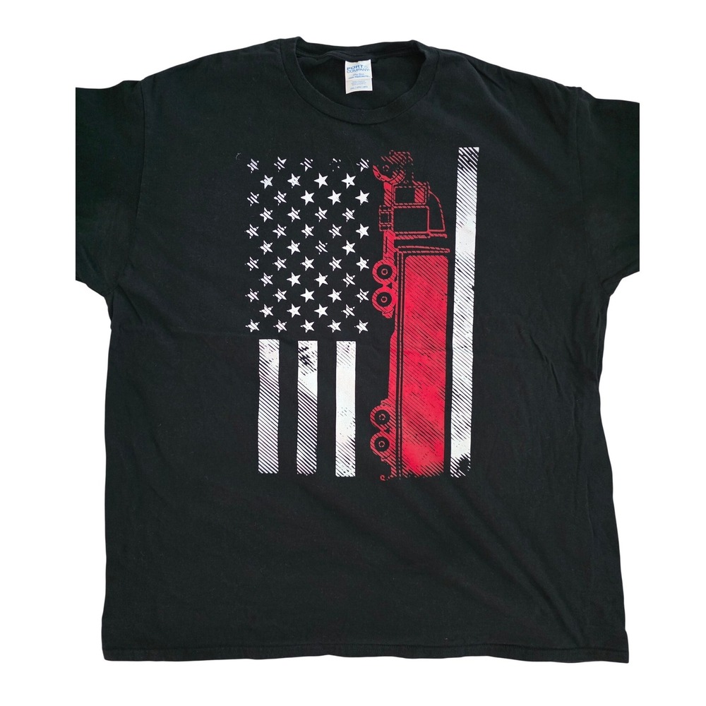 Port & Company Mens 2XL‎ Black Semi Truck American Flag Graphic T-Shirt Tee